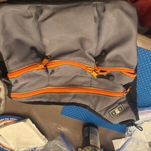 Men's diaper dude Gray Backpack with Orange Zippers